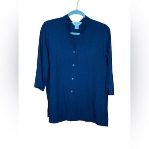 Orvis Black Women’s Silk/Linen Blend Tunic, 3/4 Sleeves, Oriental Collar Size 14